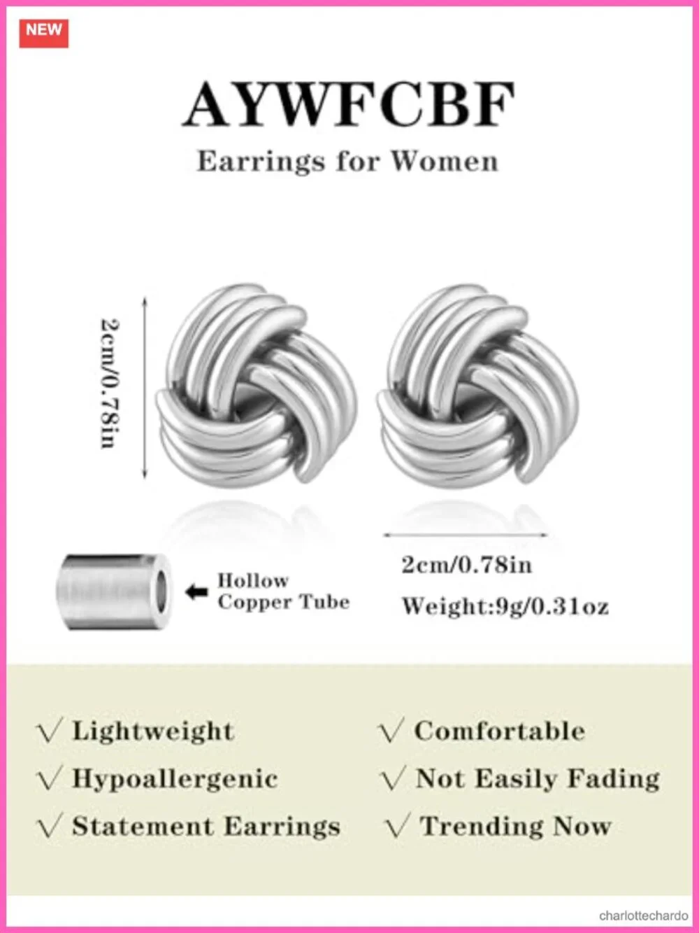 14K Gold Plated Hypoallergenic Chunky Knot Statement Earrings for Women